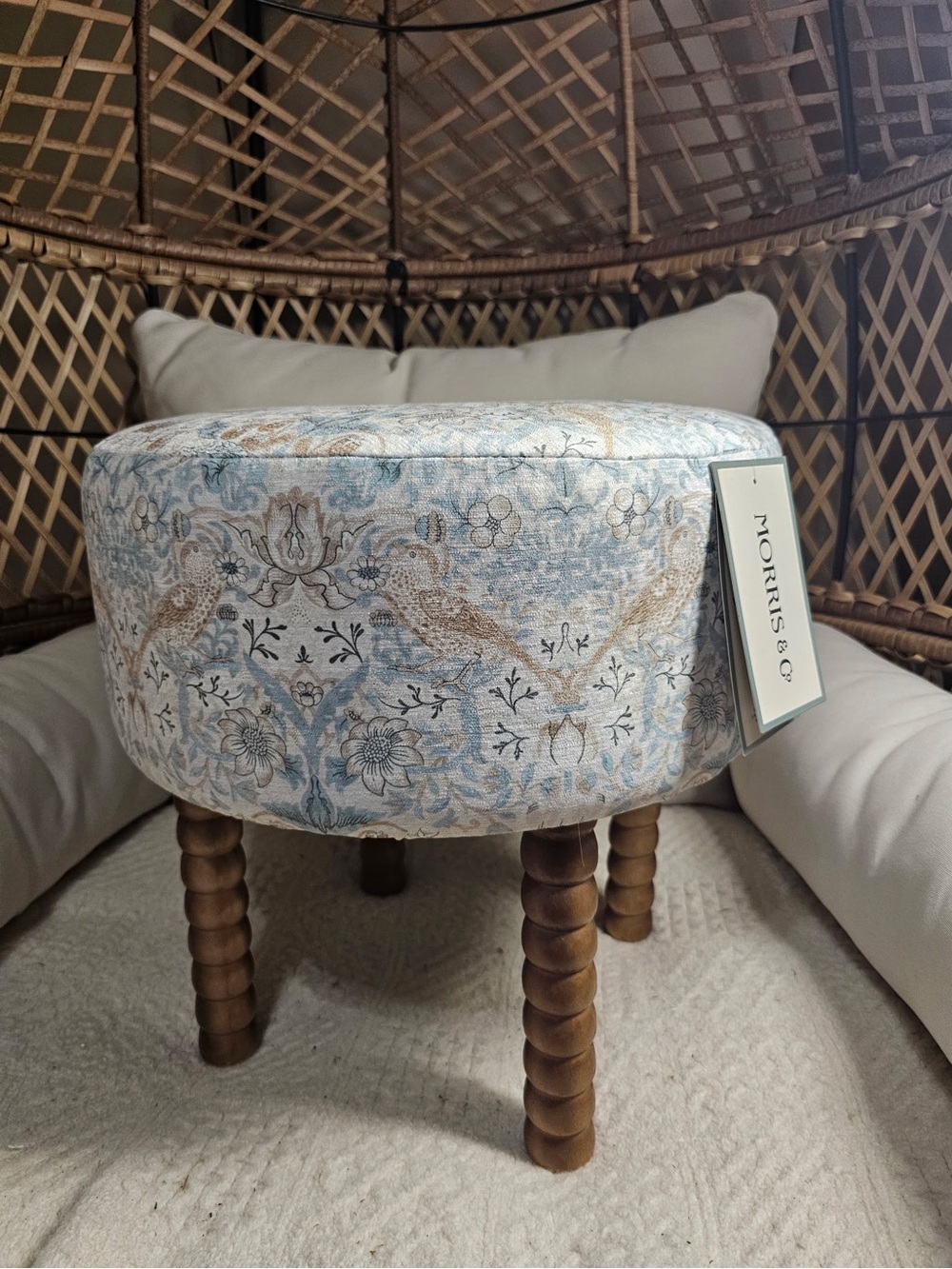 William Morris and co strawberry thief vanity chair stool wooden legs